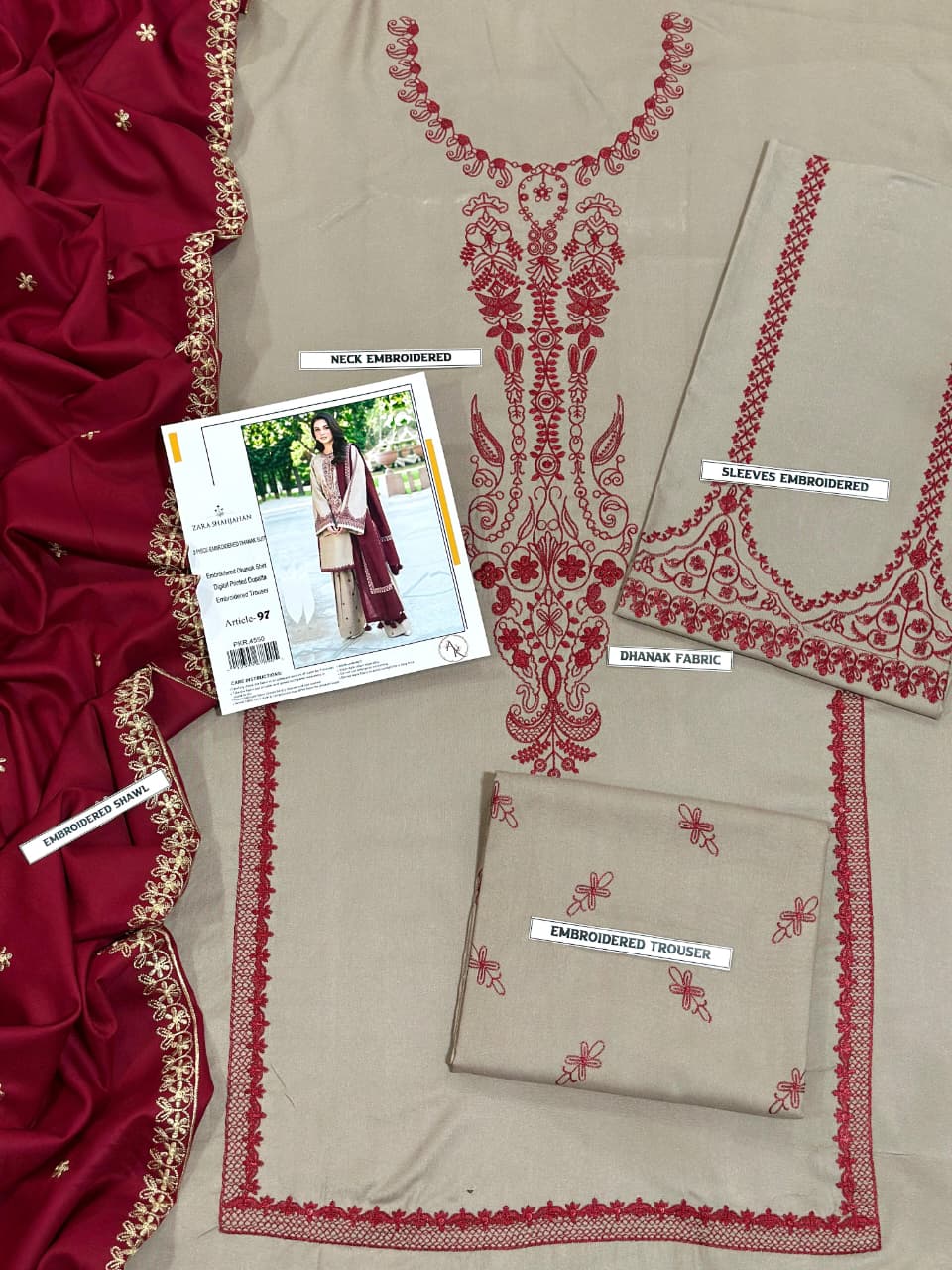 (ZARA SHAHJAHAN) DHANAK 3PC EMBROIDED UNSTICHED