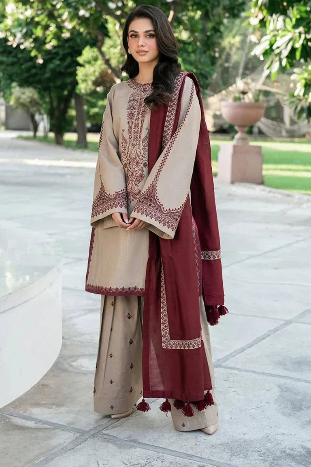 (ZARA SHAHJAHAN) DHANAK 3PC EMBROIDED UNSTICHED